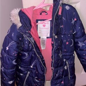 Carter's Navy and Pink Starry Puffer Jacket size 5-6
